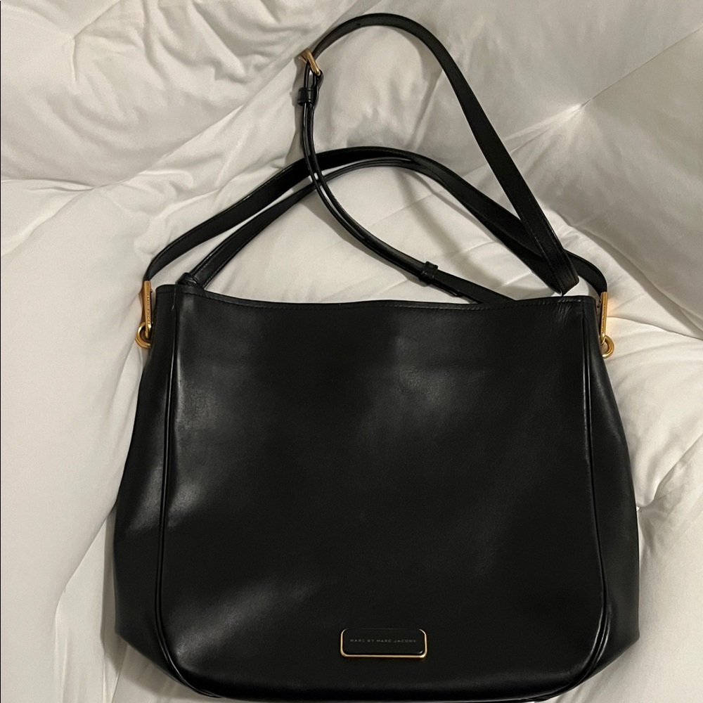 Marc Jacobs Ligero Hobo Black Leather Bag with Gold Hardware